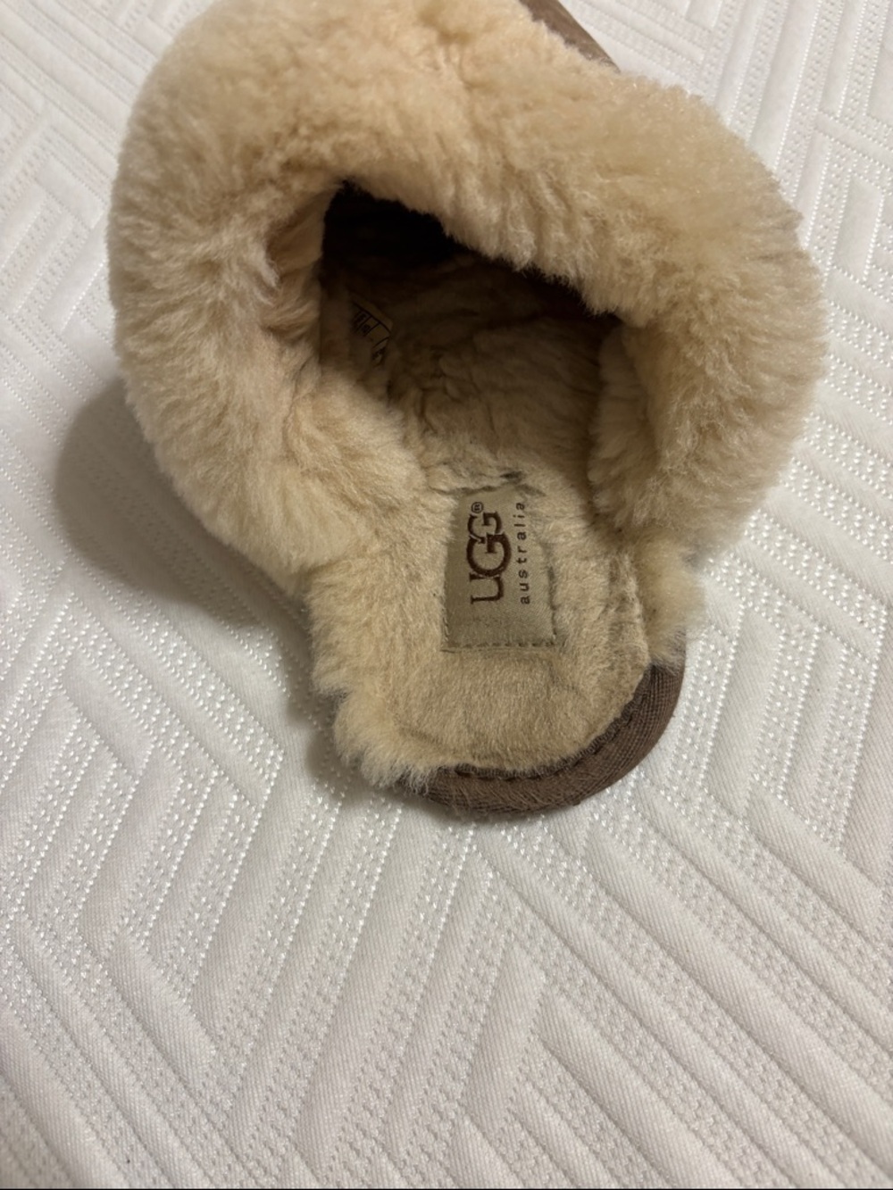 UGG Brown Suede Shearling Scuff Slippers - Picture 7 of 8